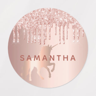 Unicorn rose gold glitter drips pink custom name