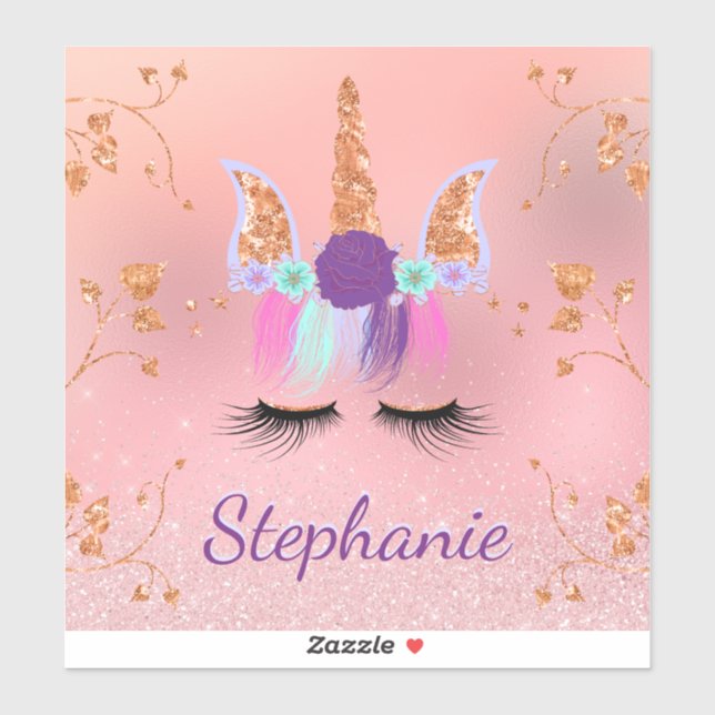 Unicorn Rose Gold Glitter Personalised Name (Sheet)