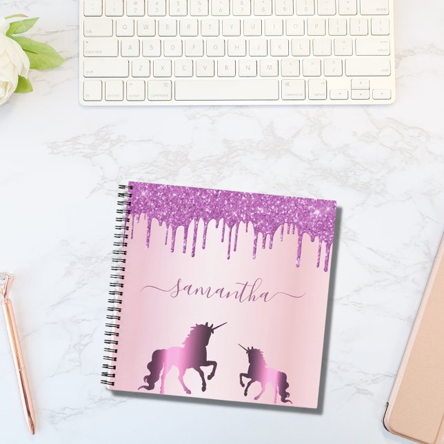 Unicorn rose gold purple drips name script notebook (Creator Uploaded)