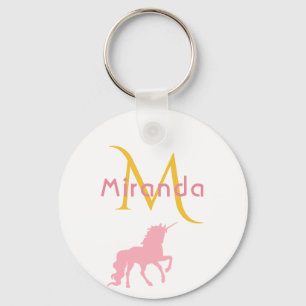 Unicorn rose gold white monogram name key ring