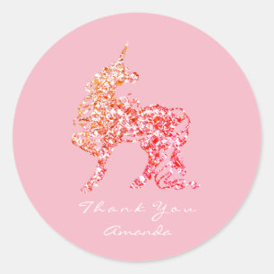 Unicorn Rose Pink Gold Horse Stars Thank You Classic Round Sticker