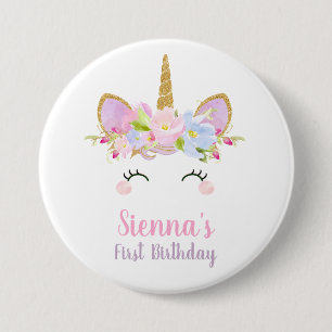 Unicorn Round Badge 1st Birthday Girl