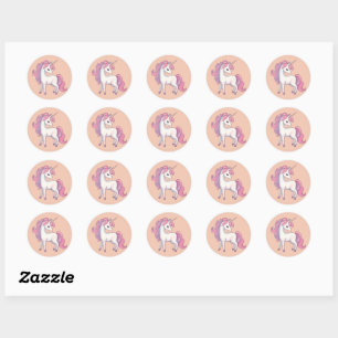 Unicorn Round Stickers - Peach