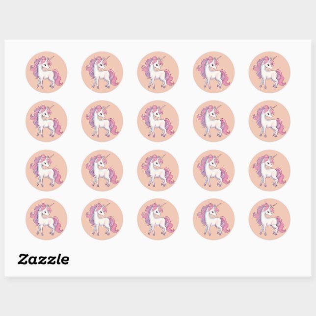 Unicorn Round Stickers - Peach (Sheet)