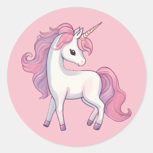  Unicorn Round Stickers - Pink (Front)