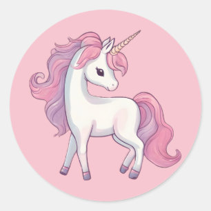  Unicorn Round Stickers - Pink