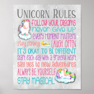 Unicorn Rules Motivational Quotes Poster - 8x10