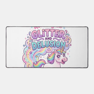 Unicorn Running on Glitter and Delusion Charming M Desk Mat