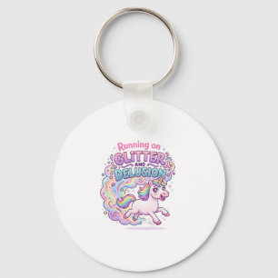 Unicorn Running on Glitter and Delusion Charming M Key Ring