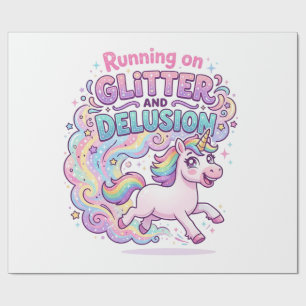 Unicorn Running on Glitter and Delusion Charming M Wrapping Paper