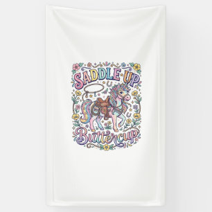 Unicorn Saddle Up Buttercup Colourful White Backgr Banner
