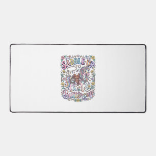 Unicorn Saddle Up Buttercup Colourful White Backgr Desk Mat