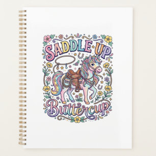 Unicorn Saddle Up Buttercup Colourful White Backgr Planner