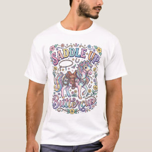 Unicorn Saddle Up Buttercup Colourful White Backgr T-Shirt