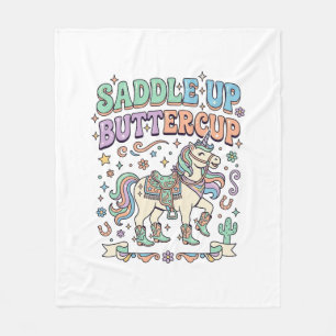 Unicorn Saddle Up Buttercup Kawaii Typography Desi Fleece Blanket