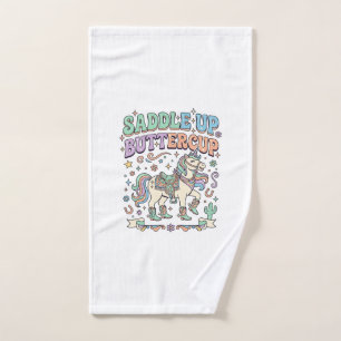 Unicorn Saddle Up Buttercup Kawaii Typography Desi Hand Towel