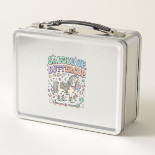 Unicorn Saddle Up Buttercup Kawaii Typography Desi Metal Lunch Box