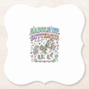 Unicorn Saddle Up Buttercup Kawaii Typography Desi Paper Coaster