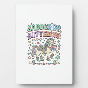 Unicorn Saddle Up Buttercup Kawaii Typography Desi Plaque