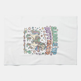 Unicorn Saddle Up Buttercup Kawaii Typography Desi Tea Towel