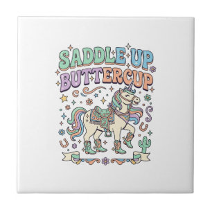 Unicorn Saddle Up Buttercup Kawaii Typography Desi Tile
