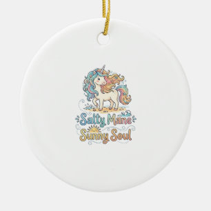 Unicorn Salty Mane Sunny Soul Playful Vector Desig Ceramic Tree Decoration