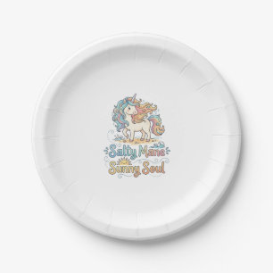 Unicorn Salty Mane Sunny Soul Playful Vector Desig Paper Plate