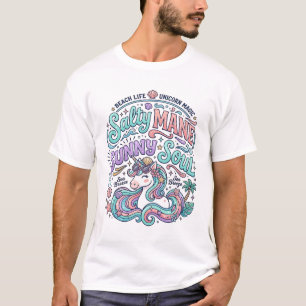 Unicorn Salty Mane Sunny Soul Retro Style T-Shirt