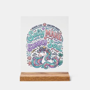 Unicorn Salty Mane Sunny Soul Retro Style T-Shirt  Acrylic Sign