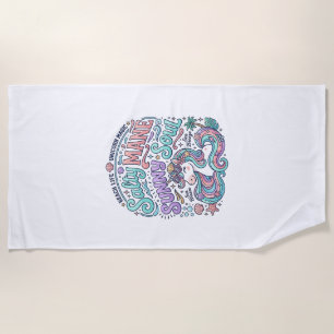 Unicorn Salty Mane Sunny Soul Retro Style T-Shirt  Beach Towel