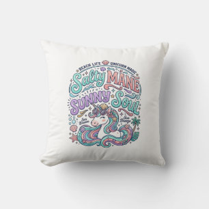Unicorn Salty Mane Sunny Soul Retro Style T-Shirt Cushion