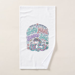 Unicorn Salty Mane Sunny Soul Retro Style T-Shirt  Hand Towel