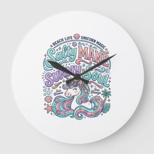 Unicorn Salty Mane Sunny Soul Retro Style T-Shirt  Large Clock
