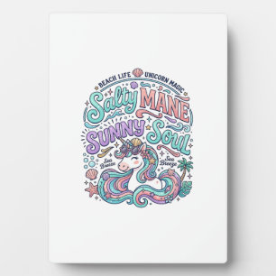 Unicorn Salty Mane Sunny Soul Retro Style T-Shirt  Plaque