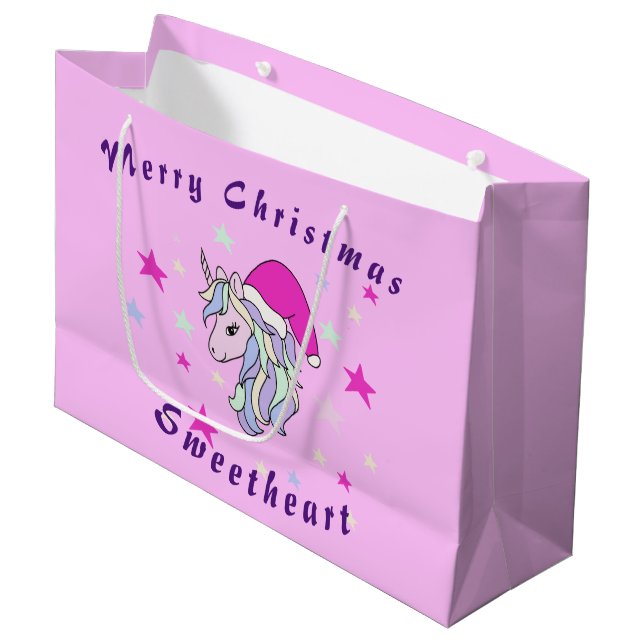 Unicorn Santa Christmas customisable gift bag (Front Angled)