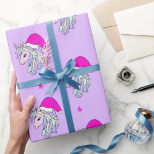 Unicorn Santa Christmas gift wrapping paper purple