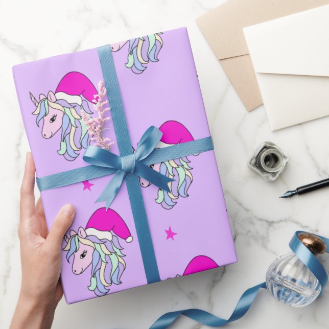 Unicorn Santa Christmas gift wrapping paper purple (Gifting)