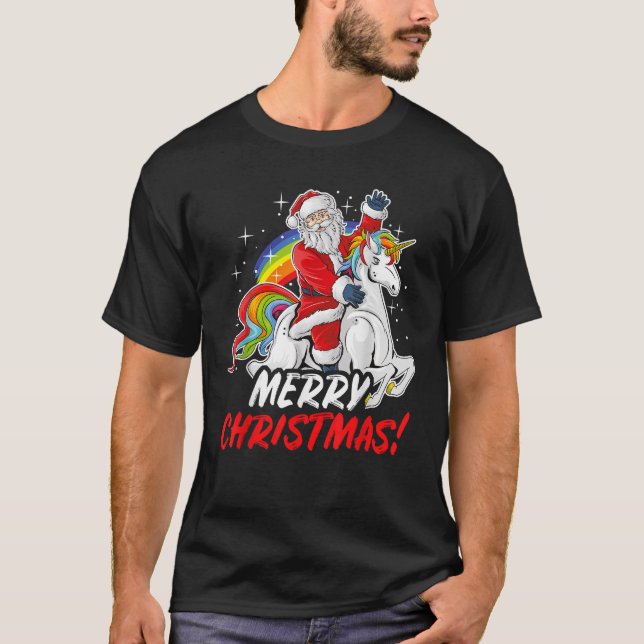 Unicorn Santa Claus Christmas Holiday  T-Shirt (Front)