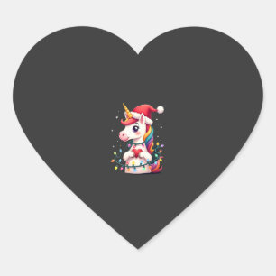 Unicorn Santa Hat Christmas T-Shirt (1) Heart Sticker