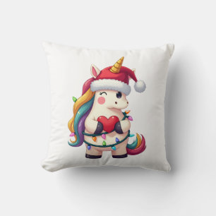 Unicorn Santa Hat Christmas T-Shirt (3) Cushion