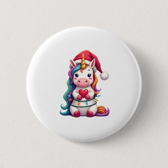 Unicorn Santa Hat Christmas T-Shirt (4) 6 Cm Round Badge (Front)