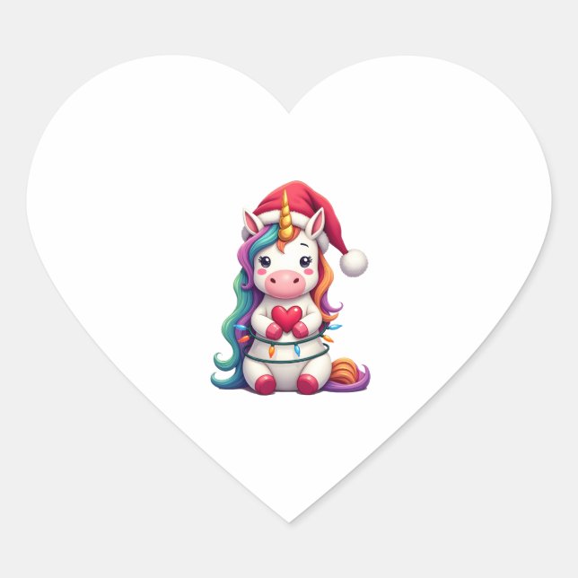 Unicorn Santa Hat Christmas T-Shirt (4) Heart Sticker (Front)
