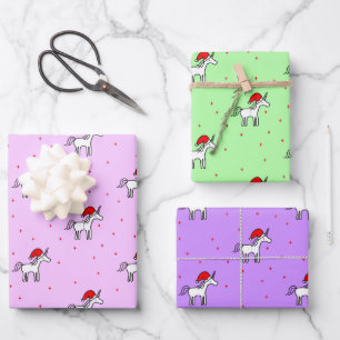 Unicorn Santa in a Variety of Backgrounds Wrapping Paper Sheet