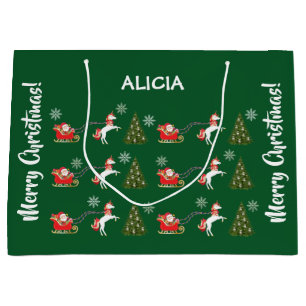 Unicorn Santa Snowflakes Xmas Tree Personalised Large Gift Bag
