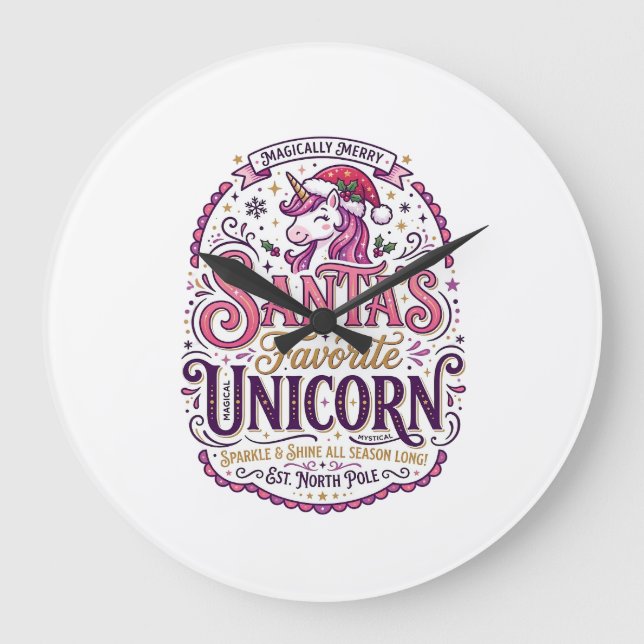Unicorn Santa's Favourite Unicorn Large Clock (Front)