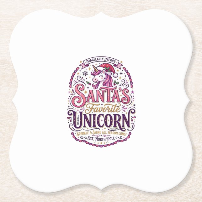 Unicorn Santa's Favourite Unicorn Paper Coaster (Front)