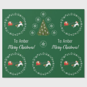 Unicorn Santa's Sleigh Personalize Name Merry Xmas Wrapping Paper