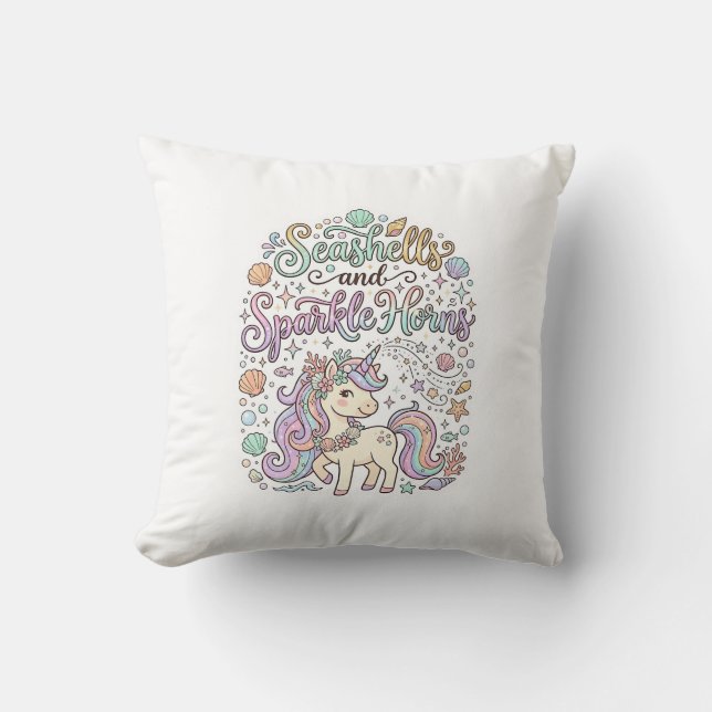 Unicorn Seashells and Sparkle Horns Premium Vector Cushion (Front)