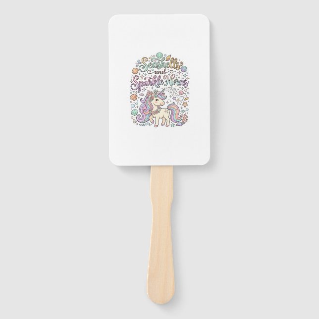 Unicorn Seashells and Sparkle Horns Premium Vector Hand Fan (Front)