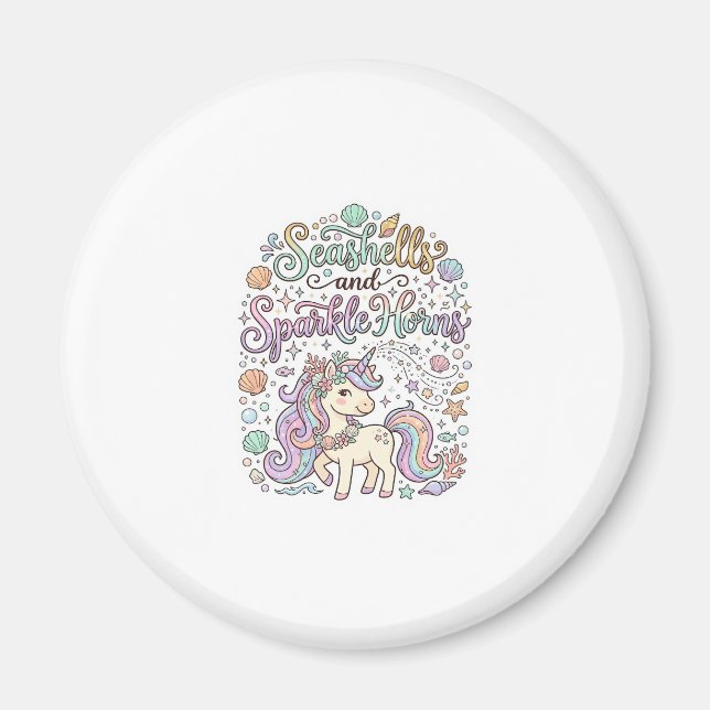 Unicorn Seashells and Sparkle Horns Premium Vector Magnet (Front)